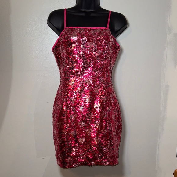 idem ditto Dresses & Skirts - Idem Ditto Hot Pink Sequin Mini Dress Size Medium to Large Valentine Date